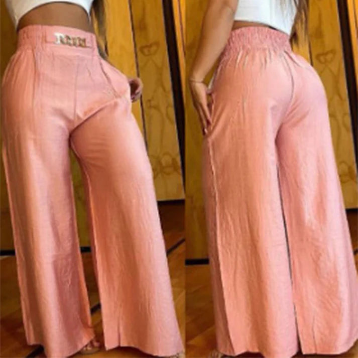 Pantalones de cintura alta y pernera ancha con detalle de cinturón