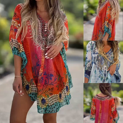 Vestido asimétrico de mujer con cuello en V y corte holgado