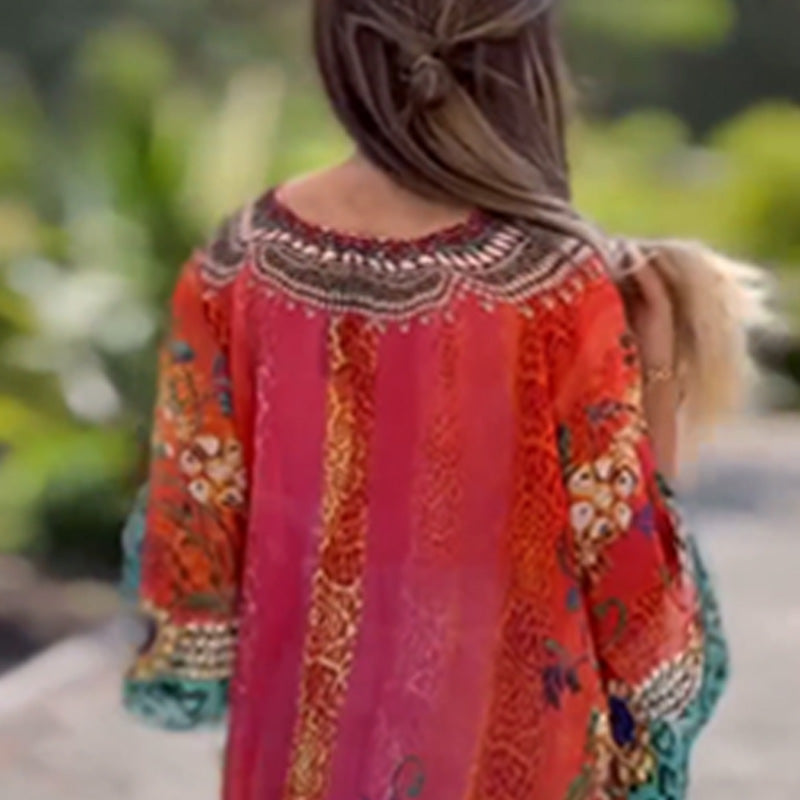 Vestido asimétrico de mujer con cuello en V y corte holgado